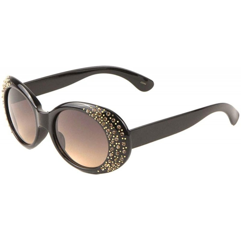 Oversized Oversized Oval Side Rhinestone Sunglasses - Brown Black - CW1988970QC $12.51