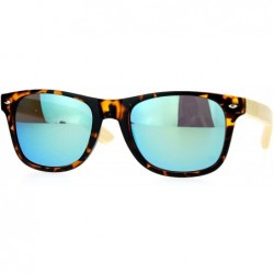 Wayfarer Real Bamboo Wood Temple Hipster Mirrored Lens Horned Sunglasses - Tortoise Teal - C9122JTSHFB $7.86