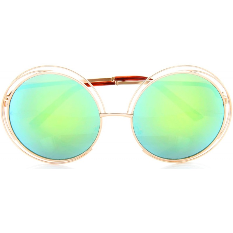 Oversized Women Glamour Large Round Sunglasses Multi Metal Wire Frame - Gold/Blue-green Mirror - CY12NU82IFH $10.15