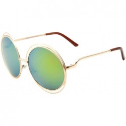 Oversized Women Glamour Large Round Sunglasses Multi Metal Wire Frame - Gold/Blue-green Mirror - CY12NU82IFH $10.15