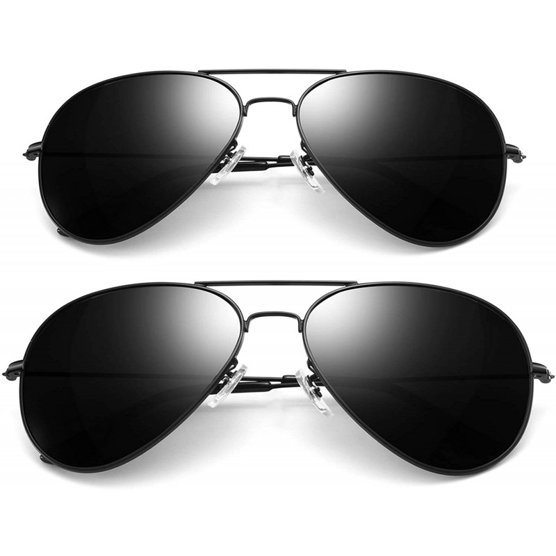 Aviator Aviator Sunglasses for Men Women - Metal Frame Military Style Sunglasses Polarized - 2 Pack (Black+black) - CC18X8RW4...