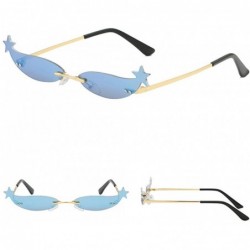 Square Women Novelty Sunglasses Mirrored Narrow Rimless Cateye Lens Retro Vintage Shades Eyeglasses - E - CP18U9AT773 $13.05