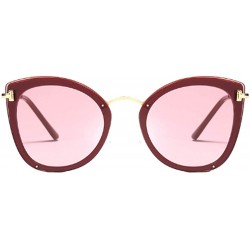 Cat Eye Women's Fashion Retro Metal Plastic Round Frame Cat Eye Sunglasses - Claret Red - C518W3D4GET $12.90