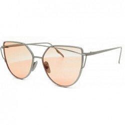 Cat Eye 842-1 Premium Oversized Cat Eye Tinted Flat Metal Frame Women Sunglasses - Silver/Pink - C018O9INDED $18.02