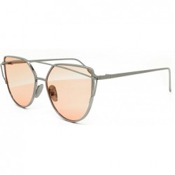 Cat Eye 842-1 Premium Oversized Cat Eye Tinted Flat Metal Frame Women Sunglasses - Silver/Pink - C018O9INDED $18.02