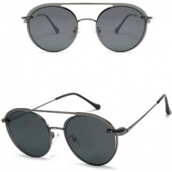 Round 2020 Men's Fashion Set Mirror Polarized One Mirror Multipurpose Retro Fashion Metal Ladies Sunglasses - Gun - CQ193EZW3...