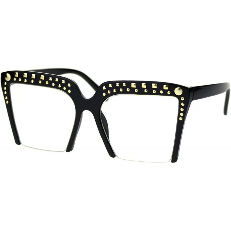 Cat Eye Womens Gold Metal Stud Crop Bottom Oversize Cat Eye Eyeglasses - Black - CT18SS8A2YQ $14.53