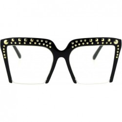 Cat Eye Womens Gold Metal Stud Crop Bottom Oversize Cat Eye Eyeglasses - Black - CT18SS8A2YQ $14.53