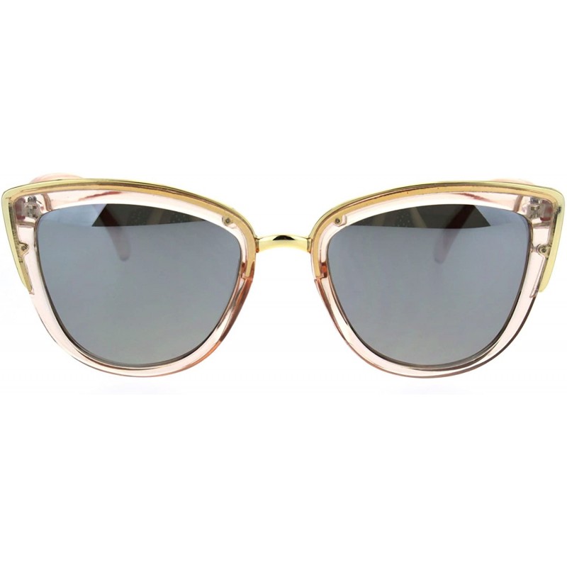 Round Runway Fashion Metal Bridge Trim Oversized Cat Eye Sunglasses - Pink Silver Mirror - C7184IW4ENI $12.25