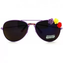 Aviator Rose Flower Decor Womens Aviator Sunglasses Thin Metal Frame - Purple - CH18606RDMZ $10.56