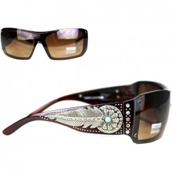 Rectangular Ladies Sunglasses Turquoise Stone Daisy Concho Silver Feather UV400 - Leopard Frame/Brown Lense - C5183QAMAX6 $31.31