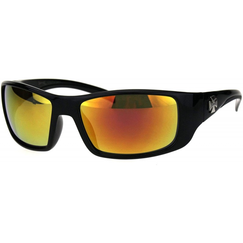 Sport 90s Classic Mens Biker Gangster Plastic Sunglasses - Black Orange Mirror - CL18HZ3HKS7 $11.58