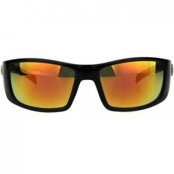 Sport 90s Classic Mens Biker Gangster Plastic Sunglasses - Black Orange Mirror - CL18HZ3HKS7 $11.58