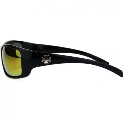 Sport 90s Classic Mens Biker Gangster Plastic Sunglasses - Black Orange Mirror - CL18HZ3HKS7 $11.58