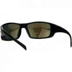 Sport 90s Classic Mens Biker Gangster Plastic Sunglasses - Black Orange Mirror - CL18HZ3HKS7 $11.58