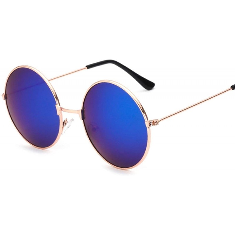 Oversized Retro Small Round Sunglasses Women Vintage Brand Shades Black Metal Sun Glasses - Goldblue - C018W3N0CZS $13.23