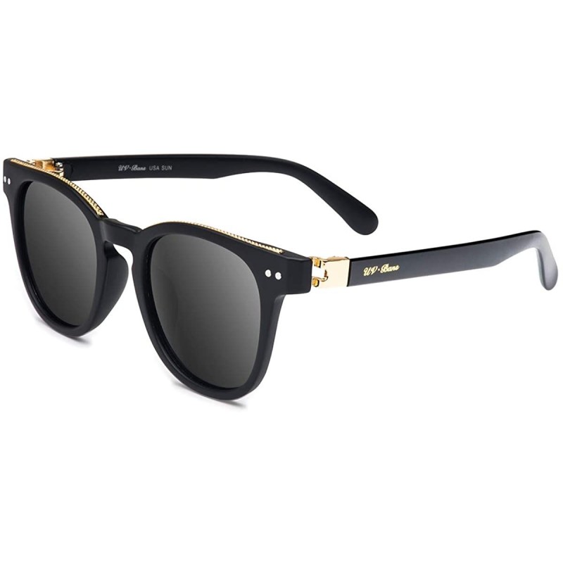 Wayfarer Polarized Sunglasses Protection Oversized - Round Black2 - CM189T56L76 $22.59