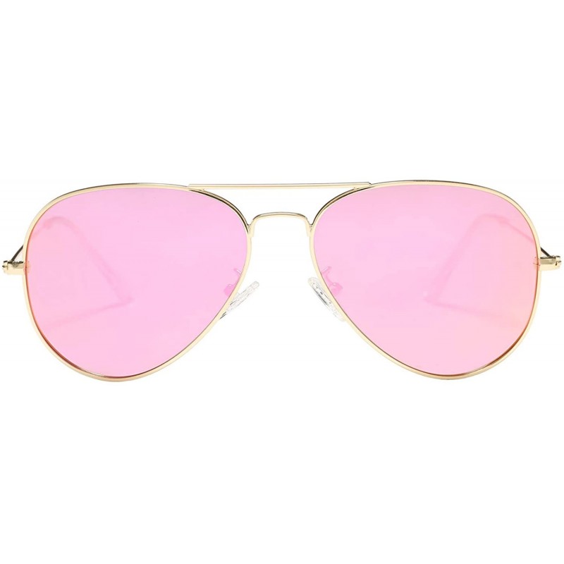 Wayfarer Classic Polarized Aviator Sunglasses for Men and Women UV400 Protection - Gold Frame/Apple Pink Mirrored Lens - CV19...