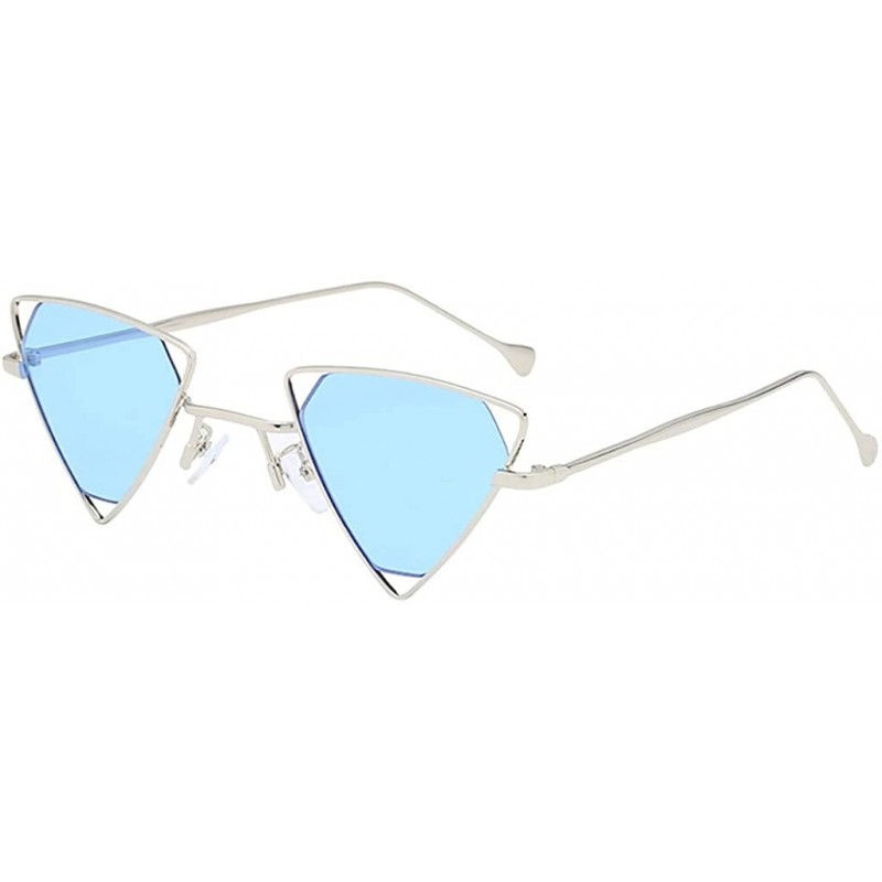 Rectangular Unisex Vintage Inverted Triangle Sunglasses With Retro Hollow Out Metal Frame - Blue - C0196UMASMM $9.44