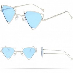 Rectangular Unisex Vintage Inverted Triangle Sunglasses With Retro Hollow Out Metal Frame - Blue - C0196UMASMM $9.44