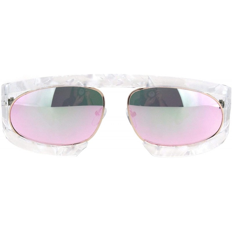 Oval Retro Flat Top Double Rim Vintage Mobster Thick Plastic Sunglasses - White Pearl Pink - CV18L3LDT2N $8.86