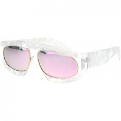 Oval Retro Flat Top Double Rim Vintage Mobster Thick Plastic Sunglasses - White Pearl Pink - CV18L3LDT2N $8.86