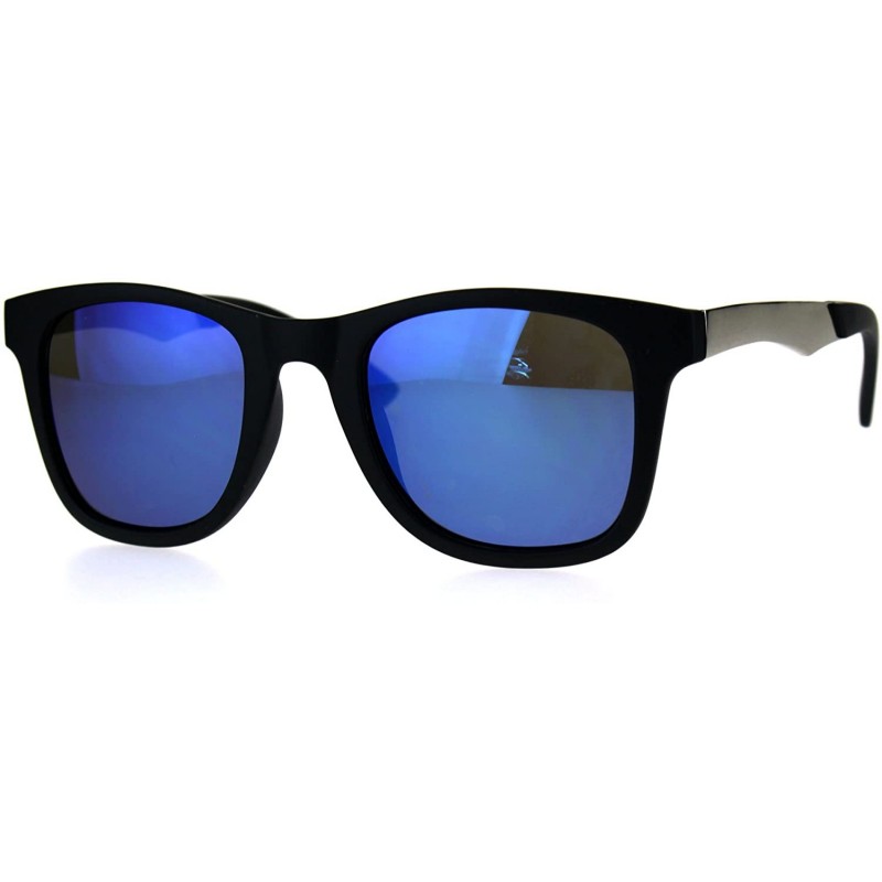 Rectangular Mens Plastic Horned Rim Metal Arm Elegant OG Designer Sunglasses - Black Blue - C8184MWRLOQ $14.07