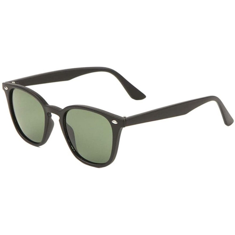 Square Retro Classic Round Square Glass Lens Sunglasses - Black - CQ1983GICY6 $12.38