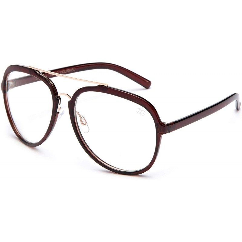 Oversized Oversized Round Metal and Plastic Frame Designer Inspired Clear Lens Glasses - Brown - CH11OK878I7 $11.41