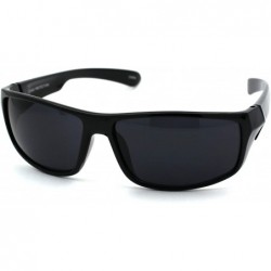 Rectangular Classic 90s Snug Warp Around Biker Sport Sunglasses - Shiny Black - C118W6LK6T8 $8.89