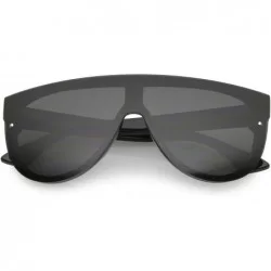 Shield Modern Fashion Flat Top Flash Mirror Shield Plastic Aviator Sunglasses (Black/Smoke) - CI126HXOFPB $23.64