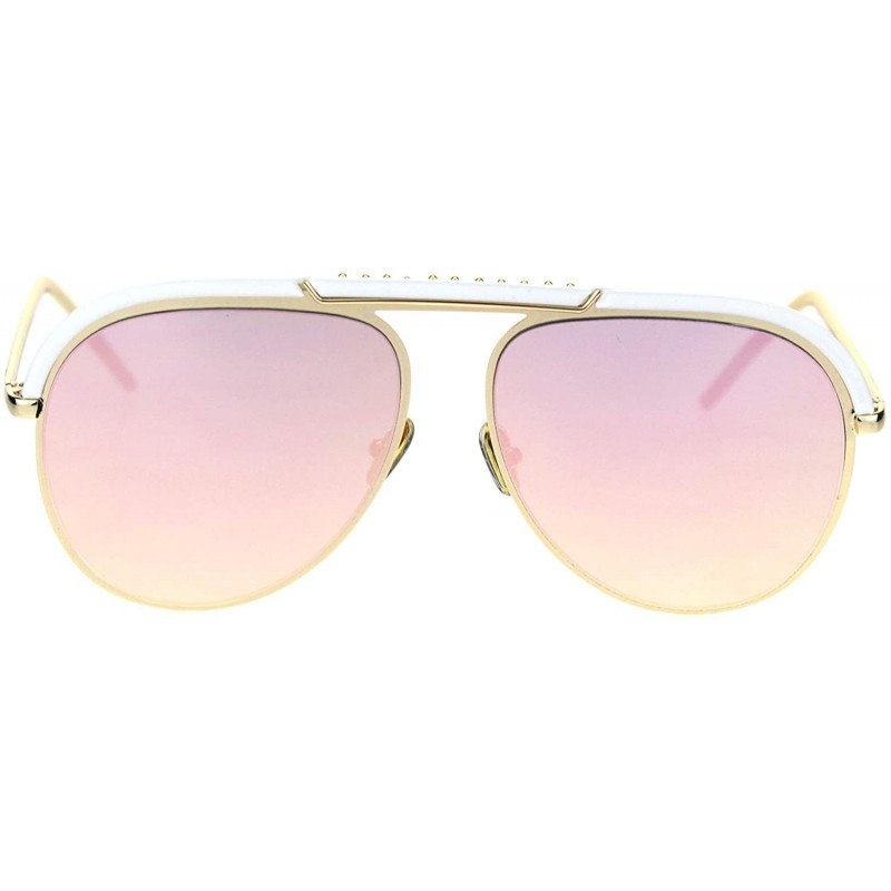 Rectangular Bridgeless Flat Top Brow Officer Racer Pilots Sunglasses - Gold White Pink Mirror - CB18S7UXE38 $14.88