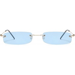 Rimless Narrow Sunglasses Tiny Rectangle Rimless Sun Glasses Unisex 2018 Hot Sale - Clear Blue - C318E88382E $13.44