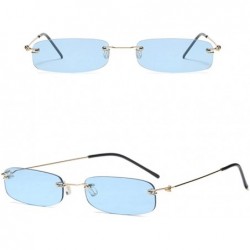 Rimless Narrow Sunglasses Tiny Rectangle Rimless Sun Glasses Unisex 2018 Hot Sale - Clear Blue - C318E88382E $13.44