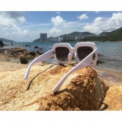 Rectangular Designer Oversized Squared Sunglasses for Women Statement Thick Rectangle Frame - White - CU18GOMYLMA $11.70