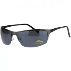 Rectangular Mens Spring Hinge Narrow Half Rim Warp Metal Rim Sport Sunglasses - Gunmetal Black - C418QMOQMZK $11.28