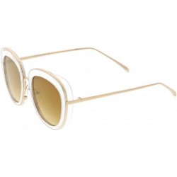 Oversized Polarized Oversize Round Aviator Sunglasses For Women Metal Brow Bar Colored Mirror Lens 60mm - C512O3OZE4K $18.90