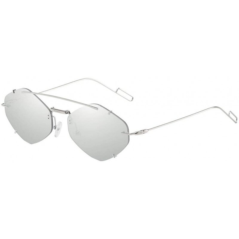 Rectangular Women's Flat Lens Mirrored Metal Frame Glasses Cat Eye Sunglasses New Luxury Accessory (Gray) - Gray - CX195N27QS...