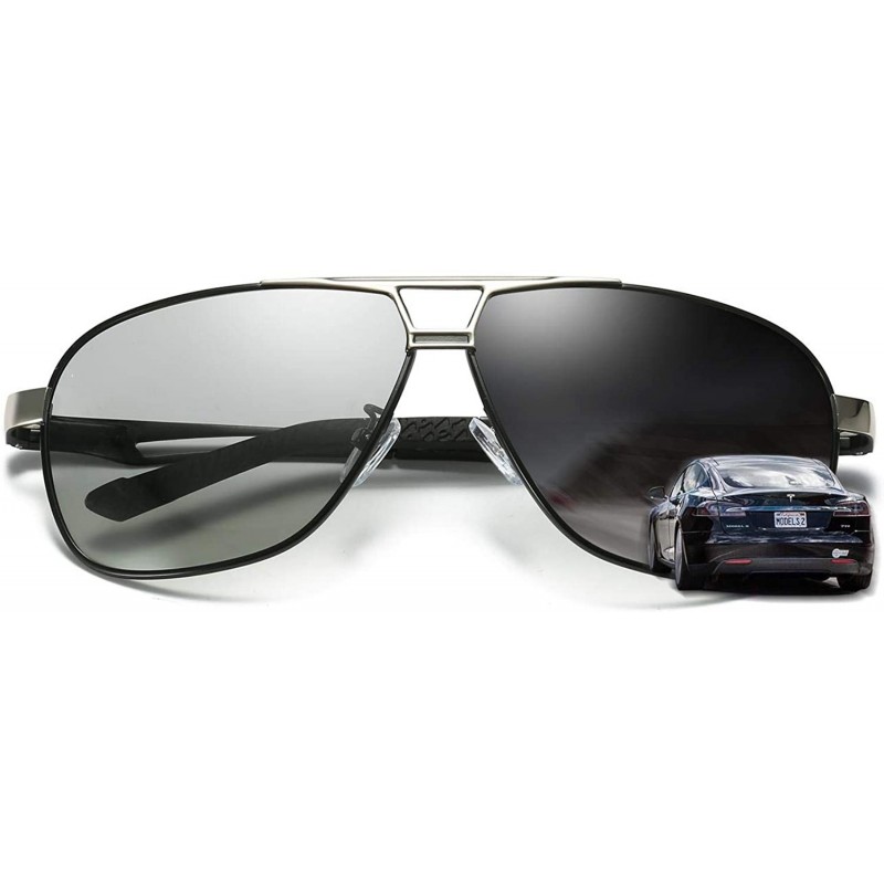 Rimless Photochromic Polarized Sunglasses Men Women for Day and Night Driving Glasses - 8521-black - C918YW0YDGK $20.63