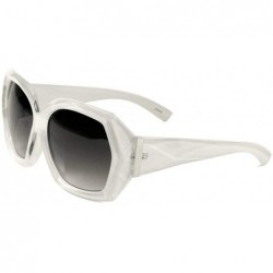 Oversized Women's XL Oversized Faceted Jackie O Sunglasses - Frosted & Silver Frame - C718WO6XIIM $20.52
