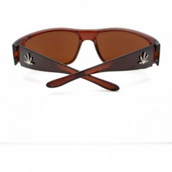 Rectangular UV400 Protection Mens Sunglasses Oval Rectangular Wrap Marijuana Leaf - Brown - CT11WP9AEO7 $10.11