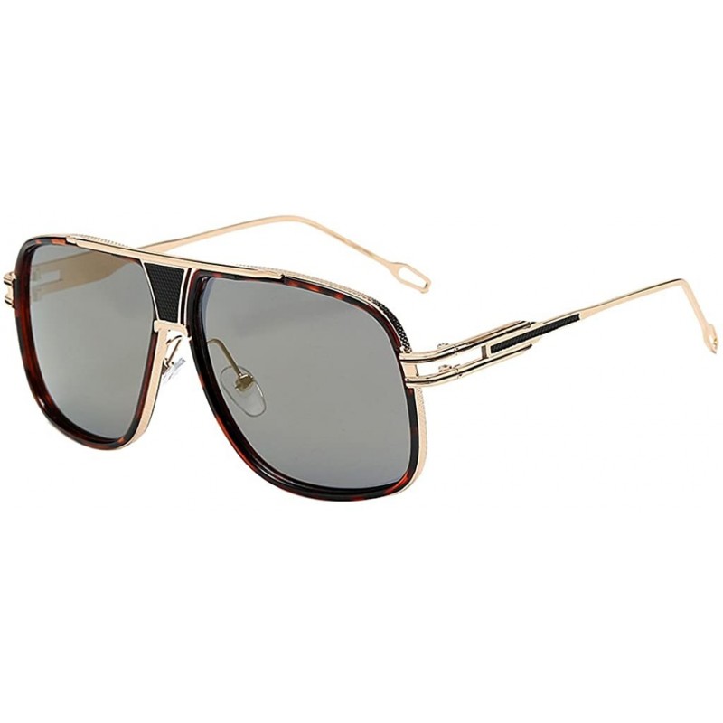 Square Eyewear Womens Men Square Vintage Retro Sunglasses - Leopard Frame Gold Lens - CG19357IO9Z $13.51