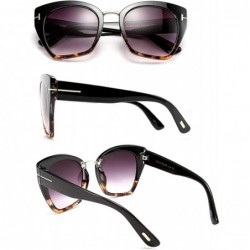 Goggle Retro Oversized Cateye Sunglasses Leopard Frame with Delicate Metal T-SIGN for Women B2576 - 3 - C3196H96LLC $15.49