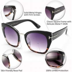 Goggle Retro Oversized Cateye Sunglasses Leopard Frame with Delicate Metal T-SIGN for Women B2576 - 3 - C3196H96LLC $15.49