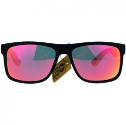 Rectangular Real Bamboo Temple Polarized Sunglasses Classic Square Rectangle Frame - Black (Fuchsia Mirror) - C0189LU2IXA $10.08