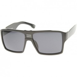 Sport Men's Modern Casual Flat Top Wide Temple Rectangle Aviator Sunglasses 57mm - Shiny Black / Smoke - CN12I21RO0T $8.48