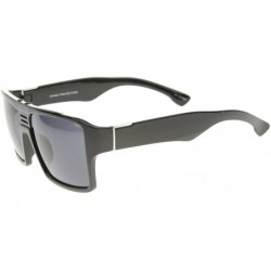Sport Men's Modern Casual Flat Top Wide Temple Rectangle Aviator Sunglasses 57mm - Shiny Black / Smoke - CN12I21RO0T $8.48