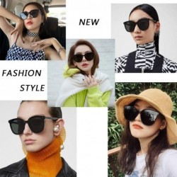 Cat Eye Oversized Square Sunglasses for Women Vintage Glasses with Flat Lens Fashion Shades - A Black Frame Black Lens - CD19...