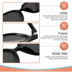 Cat Eye Oversized Square Sunglasses for Women Vintage Glasses with Flat Lens Fashion Shades - A Black Frame Black Lens - CD19...