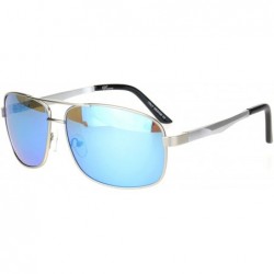 Rectangular Mens Narrow Rectangular Metal Rim Pilots Officer Sunglasses - Silver Blue Mirror - CH18MD4SDRW $10.04